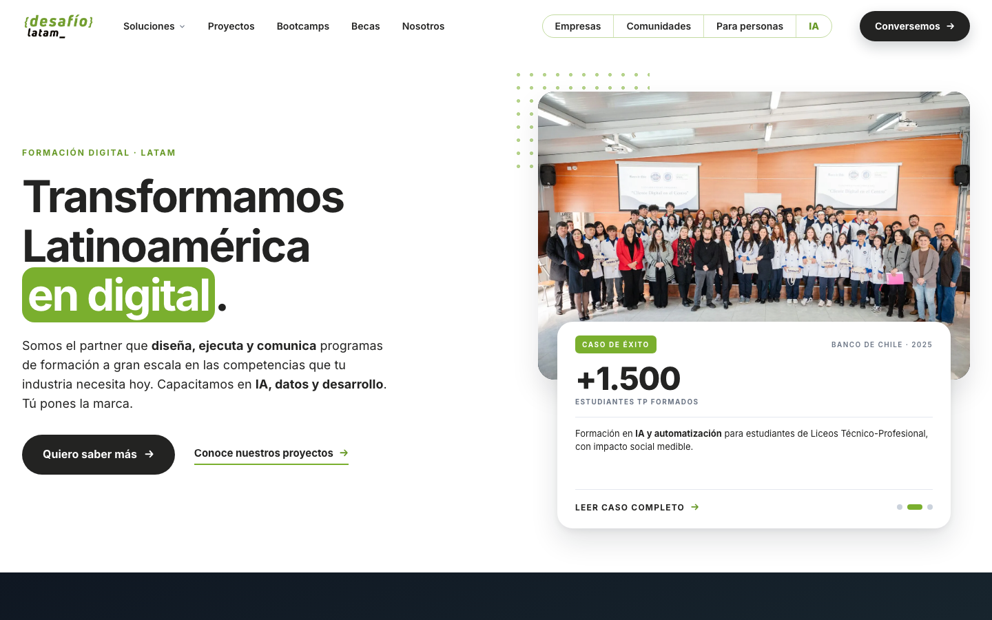 Desafio Latam's home page, October 2026
