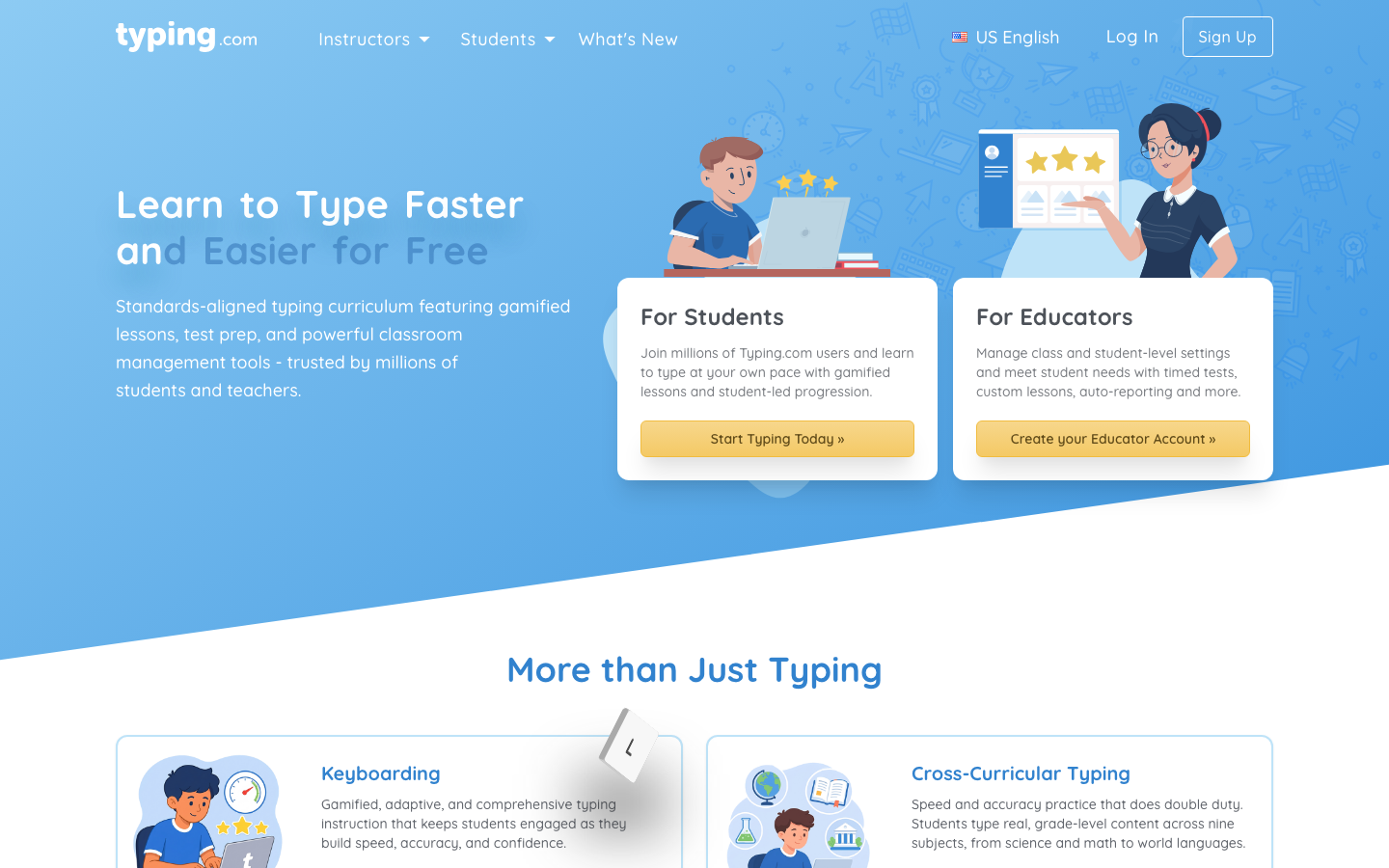 The Typing.com home page, captured in October 2026.